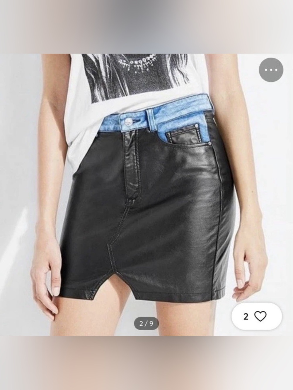 Guess Tarra Rebel Blue Denim and Faux Black Leather Mini Skirt Women's Size 2